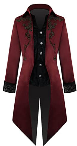 Steampunk Herren Jacke, Gothic Frack Herren Mantel,Gehrock Herren Mittelalter Viktorianische Palast Vintage Smoking Mäntel für Männer Karneval Kostüm Halloween Fashing Party Cosplay Kleidung