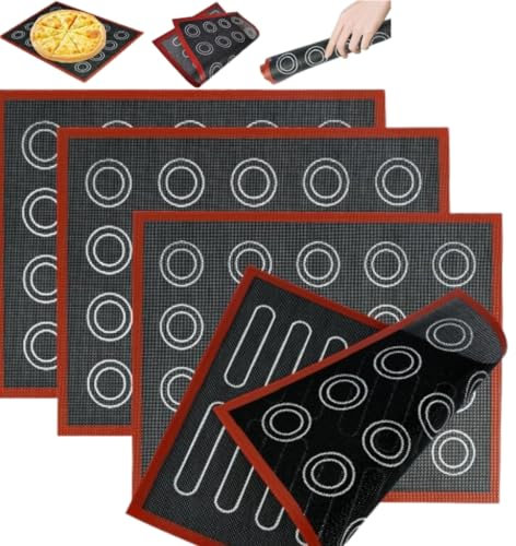 Tapis Macarons Silicone 40x30cm Super Épais Tapis de Cuisson Silicone Macaron Réutilisable Tapis de Cuisson Silicone Micro Perforé pour Biscuits Macarons Pizza Choux Pain （4Pcs）