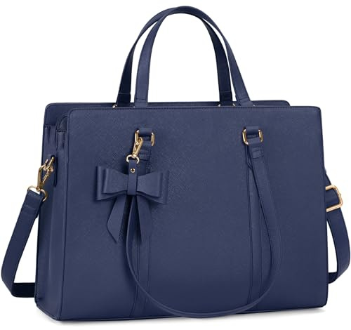 NEWHEY Laptop Tote Bags for Women 15.6 Inch Ladies Leather Laptop Handbags Designer Office Shoulder Bag Womens for Work School Business Shopping Blue