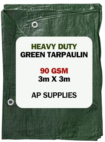 AP Supplies Green Tarpaulin 90gsm, M-Grade, 3m x 3m