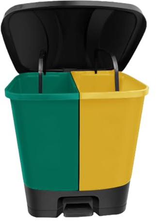M1SS 37 Litres Duo Kitchen Bin Waste Garbage Can 2 x 18.5L removable buckets Waste and Recycling Kitchen Bin Dual Recycling Bin Dual Waste Bin with Pedal Feet for Indoor & Outdoor [Green + Yellow]