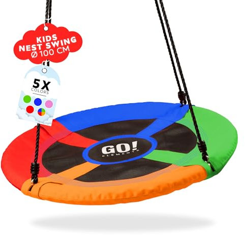 GO!elements Altalena a nido rotonda Ø100 cm – per bambini e adulti, regolabile in altezza, capacità fino a 150kg | colore multicolore