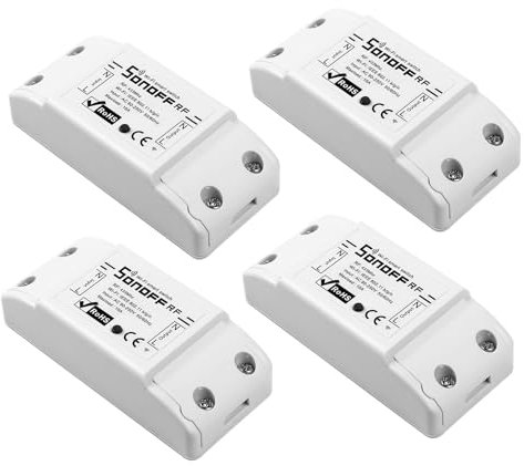 SONOFF RFR2 2.4GHZ Smart WiFi Switch 10A 2200W, APP & 433MHz RF Remote Control Light Switch, Work with Alexa/Google Home/IFTTT, Support Voice Control, Smart Timer, LAN Control, No Hub Required, 4 Pack