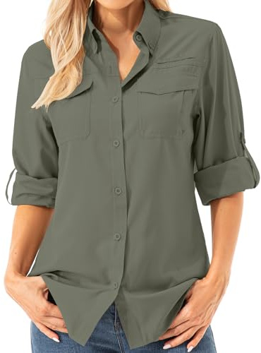 Asfixiado Chemise de randonnée aérée pour femme, manches longues, protection solaire UPF 50+, séchage rapide, parfaite pour le safari et les activités extérieures, S