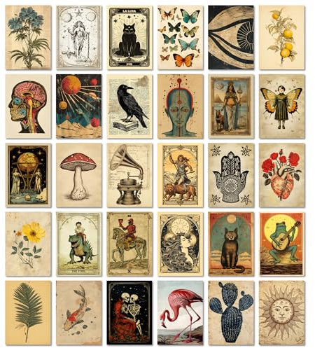 ARTFAVES® Postkarten Set - Vintage Tarot I - 30 verschiedene Postkarten mit Illustrationen von Tieren, Pflanzen, Anatomie, Botanik, mystisch DIN A6