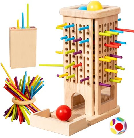 auvstar 3-in-1 Jeu de Société en Bois Montessori,Jeux de Tour en Bois, Colorés de Dés Mathématiques Jouets Éducatifs,Jouets de Motricité Fine et Comptage Jeux de Familial et Voyage Enfants