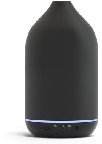SALKING Diffusore di Oli Essenziali in Ceramica, Ultrasuoni Aromaterapia Diffusore con luci LED a 7 colori, Spegnimento automatico, Timer 1 ora/2 ore/4 ore, Essential Oil Diffuser per Casa, Nero