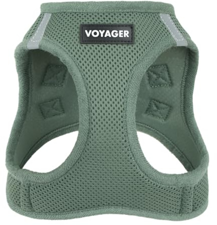 Best Pet Supplies Voyager Step-in Air Harness - All Weather Mesh, Reflective, No Pull Harness for Dogs, Cats - Secure with Hook & Loop Fastener, Buckle, Double D-Rings - Moss Green, S