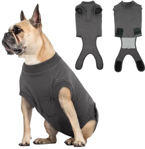 Tuta Post Operatoria Cane – Body Post Operatorio per Cani, Tuta Recupero Cane e Tuta Antileccamento Cane, Alternativa al Collare Elisabettiano, Grigio Scuro XS