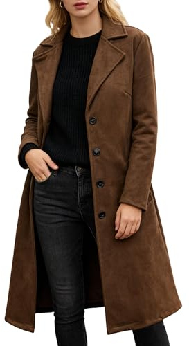 Lång trenchcoat i västerländsk konstmocka för kvinnor, avslappnad ytterjacka, perfekt för höst och vårmode