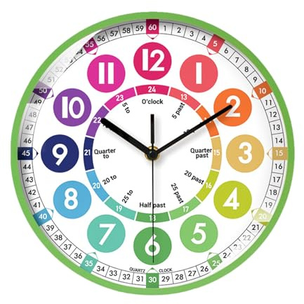 Generisch Reloj de aprendizaje - ABS, 30,5 cm, números coloridos | Divertidos relojes educativos, herramienta de aprendizaje de tiempo para niños para aulas, hogar, preescolar, estudio, uso