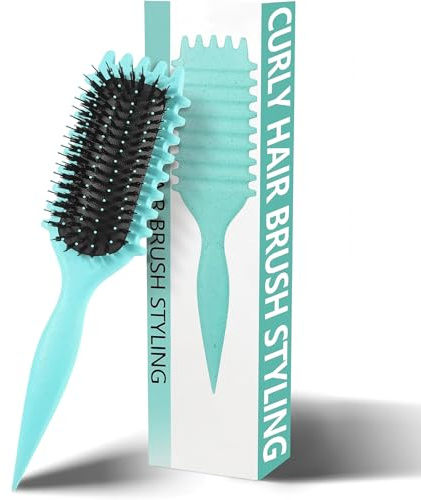 Cepillo para el pelo rizado, modela y define los rizos para mujer, cepillo para peinar y dar forma, reduce la tracción y la separación de los rizos para una definición perfecta (Verde)