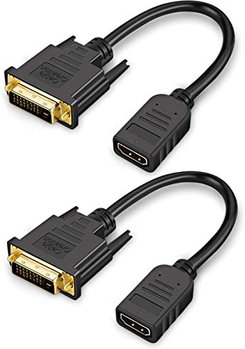 CableCreation HDMI auf DVI Kabel, 0,15m Bidirektional HDMI-Buchse auf DVI (24+1) Stecker-Adapterkabel, HDMI DVI Konveter, Unterstützung 1080P, 3D, Vergoldete, 2 Stück 0,5Ft/Schwarz