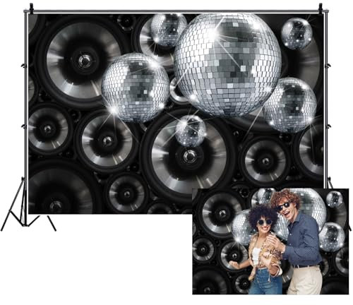 Renaiss 10x8ft Black Silver Discos Party Backdrop Discos Ball Background