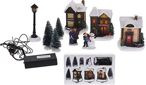 Spetebo Weihnachtsdorf mit LED Beleuchtung - 10 Teile - Winterdorf beleuchtet und Batterie betrieben - Weihnachtsstadt Tischdeko