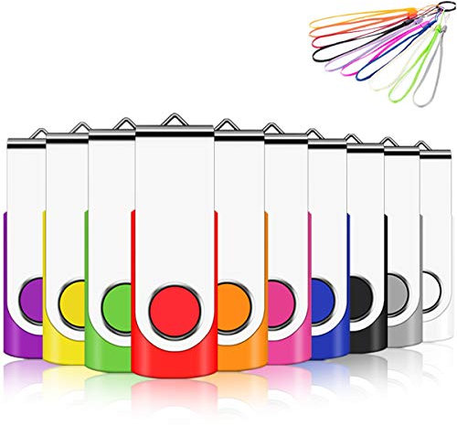Cle USB 32 Go, EASTBULL Clé USB 2.0 Flash Drive Clef USB Pivotant Stockage Disque Mémoire Stick Pendrive avec 10 Cordes (10 Couleurs 32GB*10PCS)