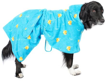 BarkBox Hunde-Bademantel-Handtuch – leicht, super süß, schnell trocknend – Ente (groß)