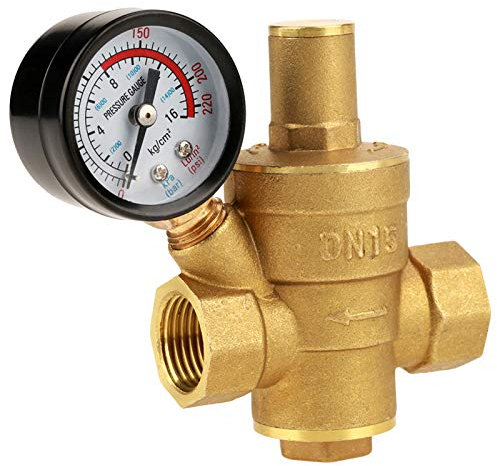 Regun DN15 réducteur de pression d'Eau, Régulateur de pression Eau en laiton réglable avec Manomètre Applicable à La Maison, Le Bâtiment, L'usine