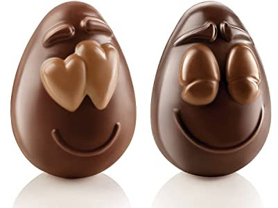 silikomart | Stampo per Cioccolato Termoformato Riutilizzabile SMILING EGGS, Confezione da 1 Stampo per Uovo di Cioccolato, Forma Faccina Smile, 77 x 108 h 82 mm, Made in Italy