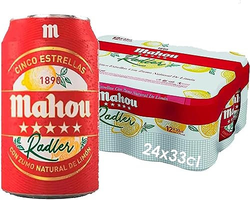 Mahou 5 Estrellas Cerveza Radler con Limón, Pack de 24 latas x 33cl, Refrescante Cerveza Limón Con 3,2% Volumen de Alcohol