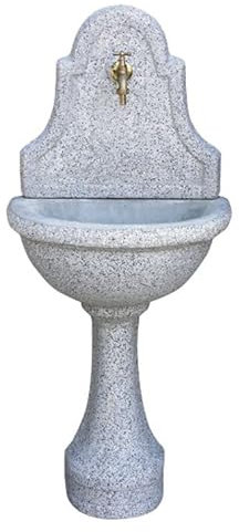 Fontana a muro sabbiata in cemento color grigio, 53x35x120 cm