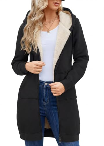 Nadeer Manteau Femme Veste Polaire Femme Sweats à Capuche Cotton Chaud Doublure Zippée à Capuche Hoodies Sweatshirt avec Poches Blouson Veste à Manches Longues Automne Hiver Outerwear(Noir,L)
