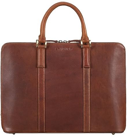 STILORD 'Clover' Arbeitstasche Damen Leder Elegant Business-Tasche Vintage Laptoptasche 13,3 Zoll Dokumententasche DIN A4 Aktentasche für Arbeit Büro Office Uni Echtleder, Farbe:porto - cognac