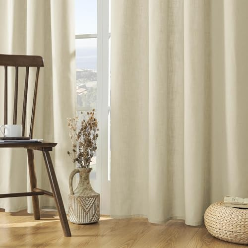 Joydeco Linen Curtains 90 Inch Length 2 Panels Set, Light Filtering, Pistachio Shell, Living Room Curtains