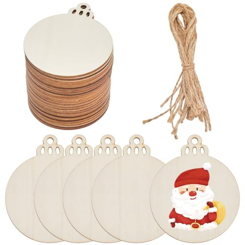 SOFPLATE 30 pz 3 pollici Ornamenti Natalizi In Legno Rotondi In Legno Grezzo Naturale Verniciabile A Forma di Palla di Neve Abbellimenti con Spago di Iuta per Fai Da Te Artigianato Centrotavola Decora