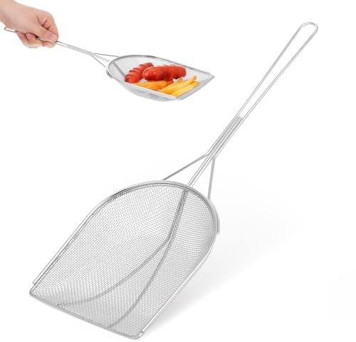 Cabilock Edelstahl Abseihlöffel 45 cm, quadratischer Schaumlöffel feinmaschig, langer Sieblöffel für Fritteuse, Pommes, Topf, Imbissküche und Gastronomie