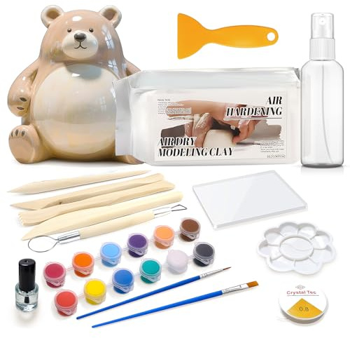 Allony Obakad lera kit, keramikkit, gör-det-själv modellera lera keramikkit, rika verktyg, pigment, borste, glänsande klarlack, bekväm och säker, 10 stycken