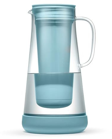LifeStraw Home– Water Filter Pitcher, 7-Cup, Glass with Silicone Base, Juniper, for Everyday Protection Against Bacteria, Parasites, Microplastics, Lead, Mercury, PFAS and a Variety of Chemicals