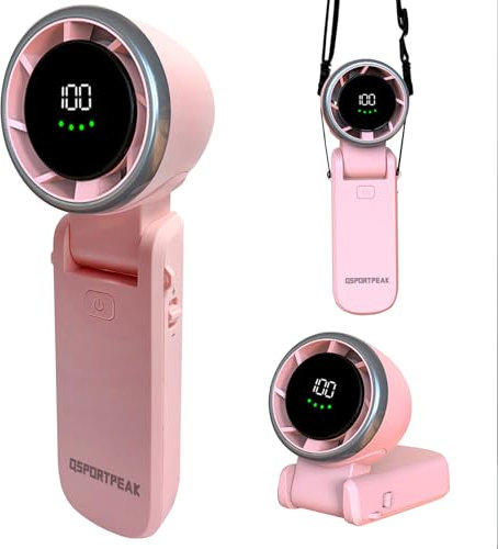 Ventilatore Portatile a Mano,Mini Turbo Ventilatore Regolabile in Velocità(1-100),Batteria Ricaricabile da 4000mAh,Display Digitale,3 in 1 mano/scrivania/collo ventilatore,Viaggi/Campeggio- Rosa
