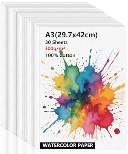 Atliberswo 30 Blätter Aquarellpapier A3 300g, Aquarellblock din A3, Aquarell Papier, Watercolor paper Malpapier für Aquarell Gouache Acryl Zeichnen Kunstwerke DIY