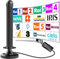 Antenna TV da interno, Antenna tv interna amplificata potente，Amplificador de señal de HDTV digital de recepción omnidireccional de 360 grados, soporta canales 4K hd,Base magnética fácil de instalar