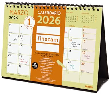 Finocam - Calendrier de bureau 2026 mois vue janvier - décembre 2026 + sept. - Déc. 2025 (4 mois) réduits | Calendrier 2026 | Planificateur mensuel Grafik - Espagnol