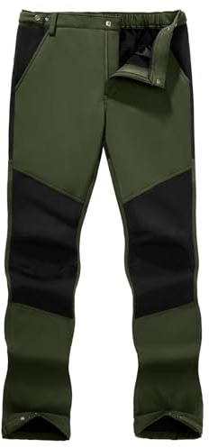 TOMEEK Men's Outdoor Hiking Trousers Ski Waterproof Durable Fleece Lined Trousers for Mens Joggers Work Trouser Warm Pants with Zip Pockets(Military Green,XXL)