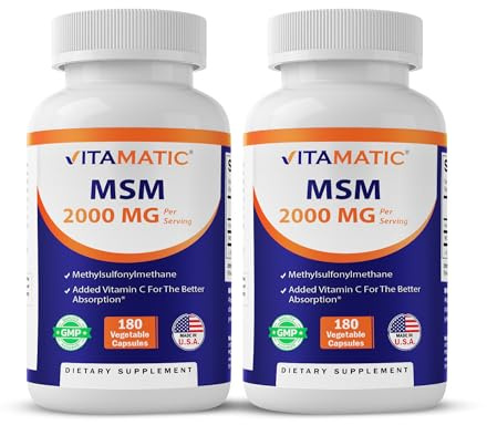 Vitamatic MSM 2000 mg with Vitamin C 75mg per Serving - 180 Veg Capsules - Vitamin C Aid in Better absopriton of MSM (Methylsulfonylmethane) - Non-GMO & Gluten Free-2 Pack