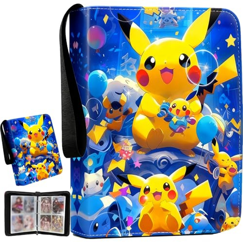 Trading Card Binder 4-Pocket, 100 Pages 400 Pockets PU Waterproof Card Folder, PU Leather Card Folder with Zipper,Waterproof Card Book Holder for Cards Collection