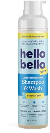 Hello Bello Ultra-Hydrating Baby Shampoo & Body Wash, Fragrance-Free, Tear Free & Safe for Sensitive Skin, 10oz Bottle