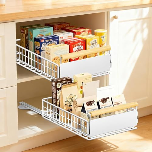 Cajón extensible para cocina – 2 unidades, sistema de cajones telescópicos con extensión completa, sin agujeros, hasta 25 kg – Organizador de cajones para armarios profundos, cajón telescópico blanco