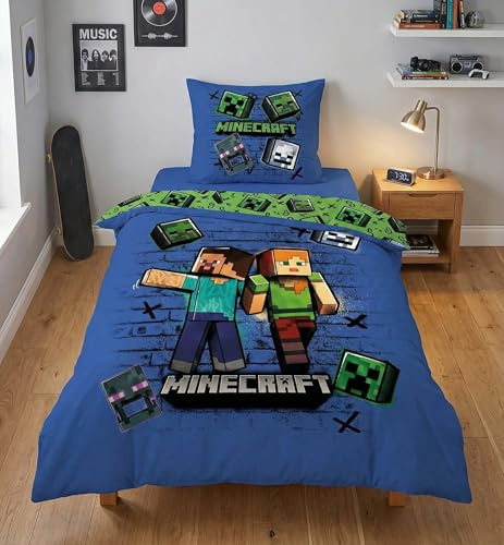 Minecraft Steve Alex Creeper Funda Nórdica Cama 90 140x200 + Funda 63x63