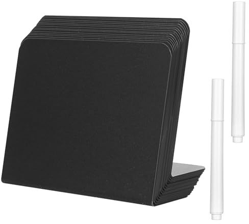 15 Mini krittavlor för matdisplay, buffématmärken för buffétabellprisskyltar för display, prisskyltar små krittavlemärken, krittavlor svarta tavlor för meddelandebrädor (10x7,7 cm) + 2 pennor