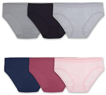 Fruit Of The Loom Womens No Show Seamless Underwear, Amazing Stretch & Panty Lines, Available Plus Size Bikini, Nylon - Bikini - 6 Pack - Colors May Vary, 8 US