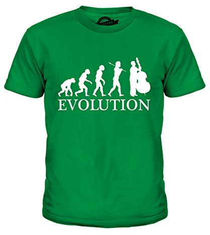 Candymix Kontrabas Människoevolution Unisex pojkar flickor t-shirt, Grön, 12 År
