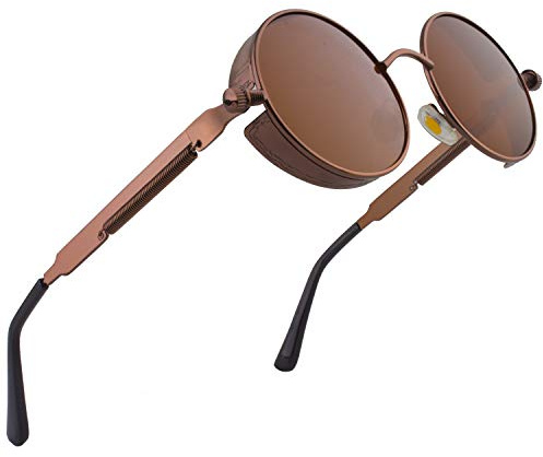 CGID E72 Lunettes de soleil homme femme ronde polarisées inspirées du style retro Steampunk en cercle métallique