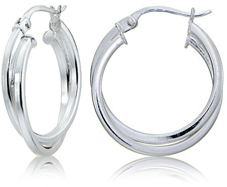 Sterling Silver Square-Tube Intertwined 25mm Double Round Hoop Earrings