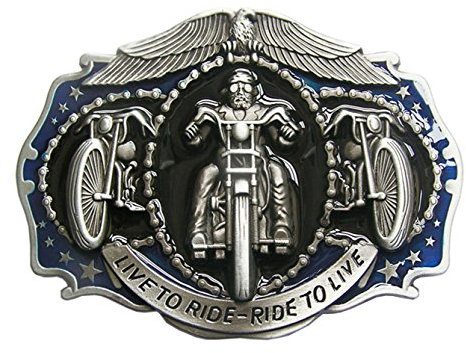 Schnalle123 Gürtelschnalle Motorrad Live to Ride 3D Optik für Wechselgürtel Gürtel Schnalle Buckle Modell 200