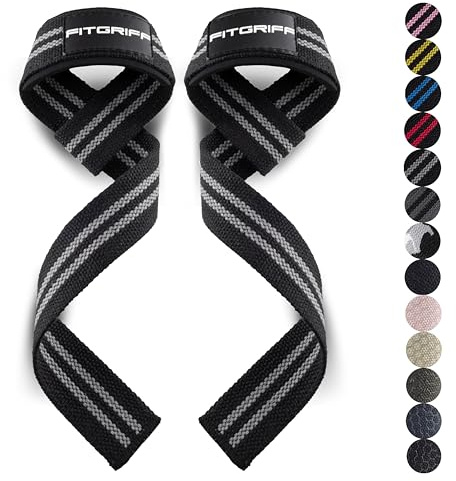 Fitgriff® Zughilfen (gepolstert) für Krafttraining, Bodybuilding, Fitness - Kreuzheben Gurte - Lifting Straps - für Frauen und Männer (Black/Grey)