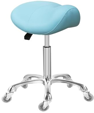 Saddle Stool Rolling Ergonomic Swivel Chair for Esthetician Massage Clinic Kitchen Tattoo Salon Cutting,Adjustable Hydraulic Posture Stool with Wheels (Without Backrest, Cyan)